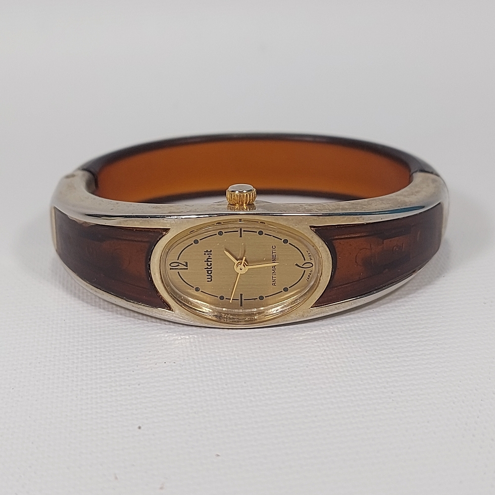 Watch It Women's Brown Gold Toned Cuff Band Analog Watch